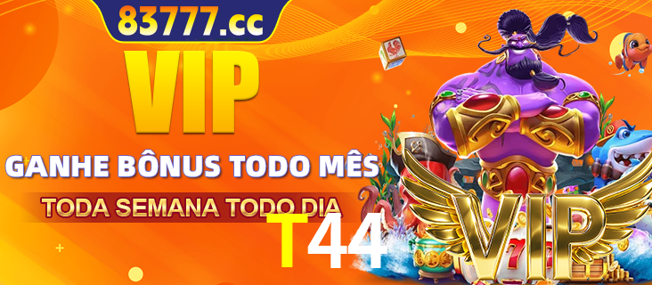 Banner promocional do T44 oferecendo 100% de recompensas adicionais contínuas para quem fizer o login diário (Daily sign-in), com um mascote de coelho.